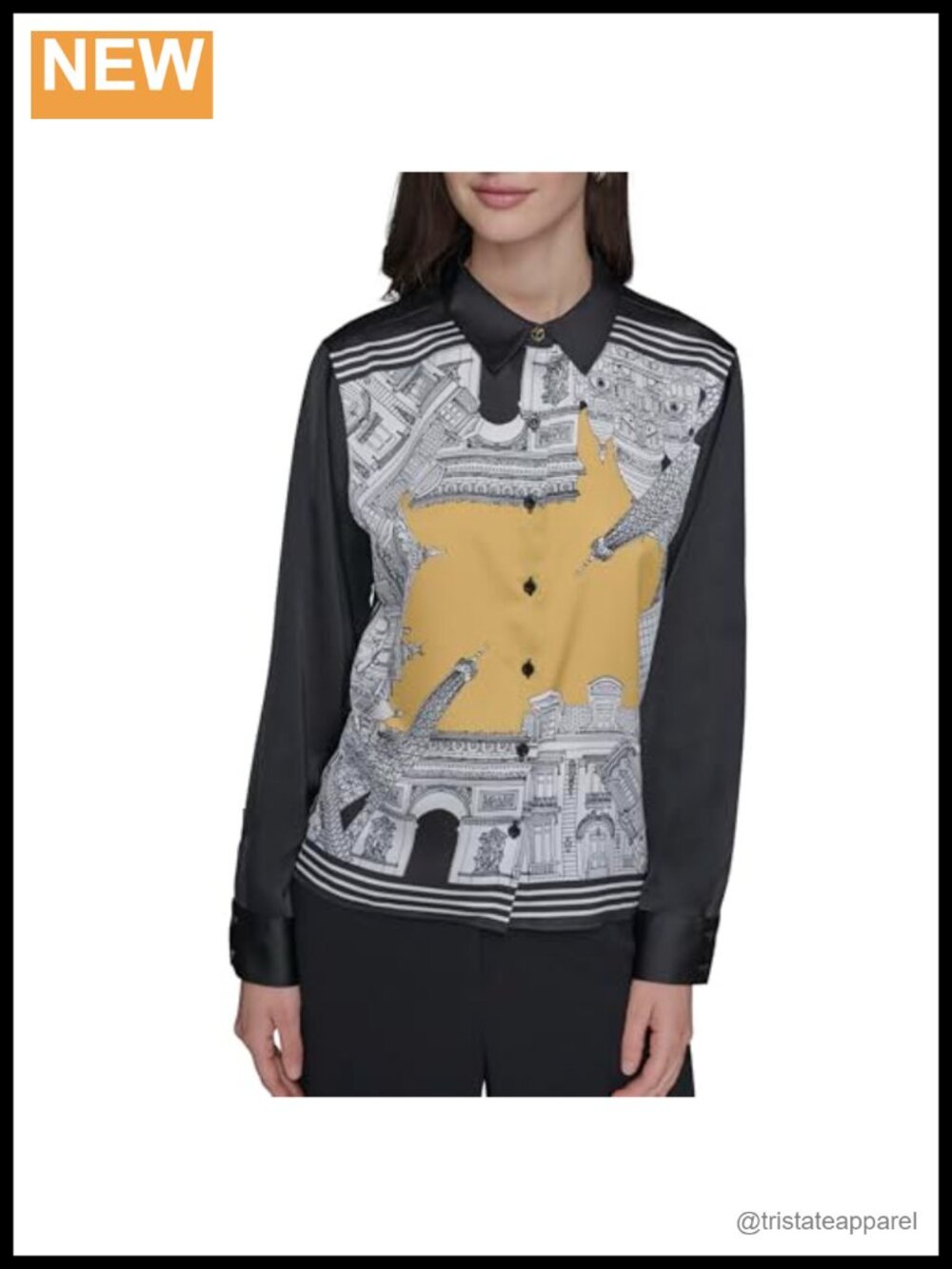 Karl Lagerfeld Women's Long Sleeve Print Button Down Shirt